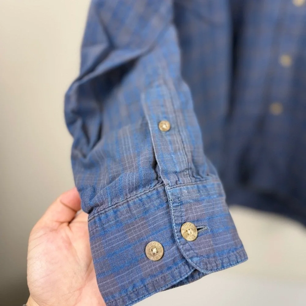 VTG Wrangler Rugged Wear Mens XL Blue Plaid Long Sleeve‎ Button Down Shirt